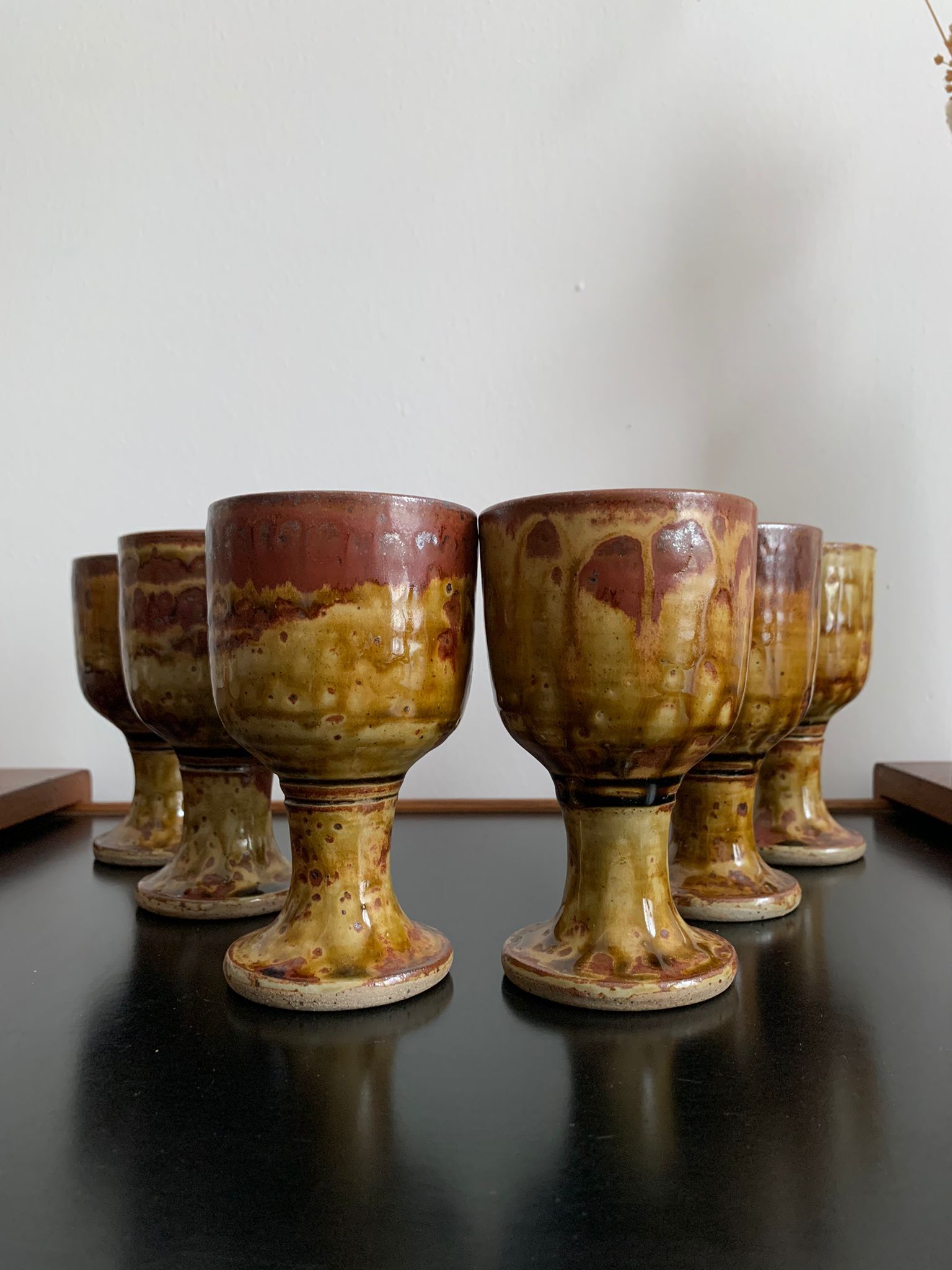 Grès mazagrans - 6 stoneware foot glasses - migeon la borde (cher)