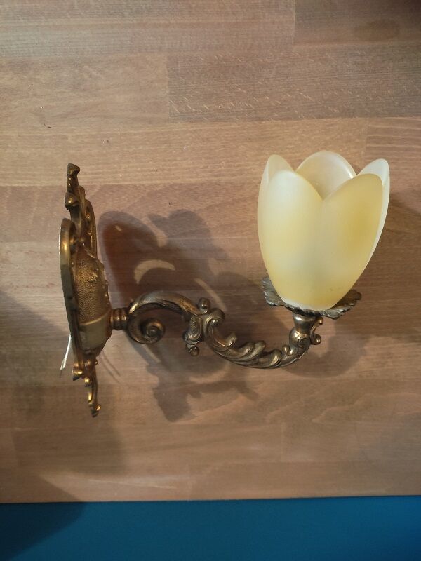 Wall lamp lampshade glass paste flower support brass Dp 0222f056 old art