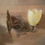 Wall lamp lampshade glass paste flower support brass Dp 0222f056 old art