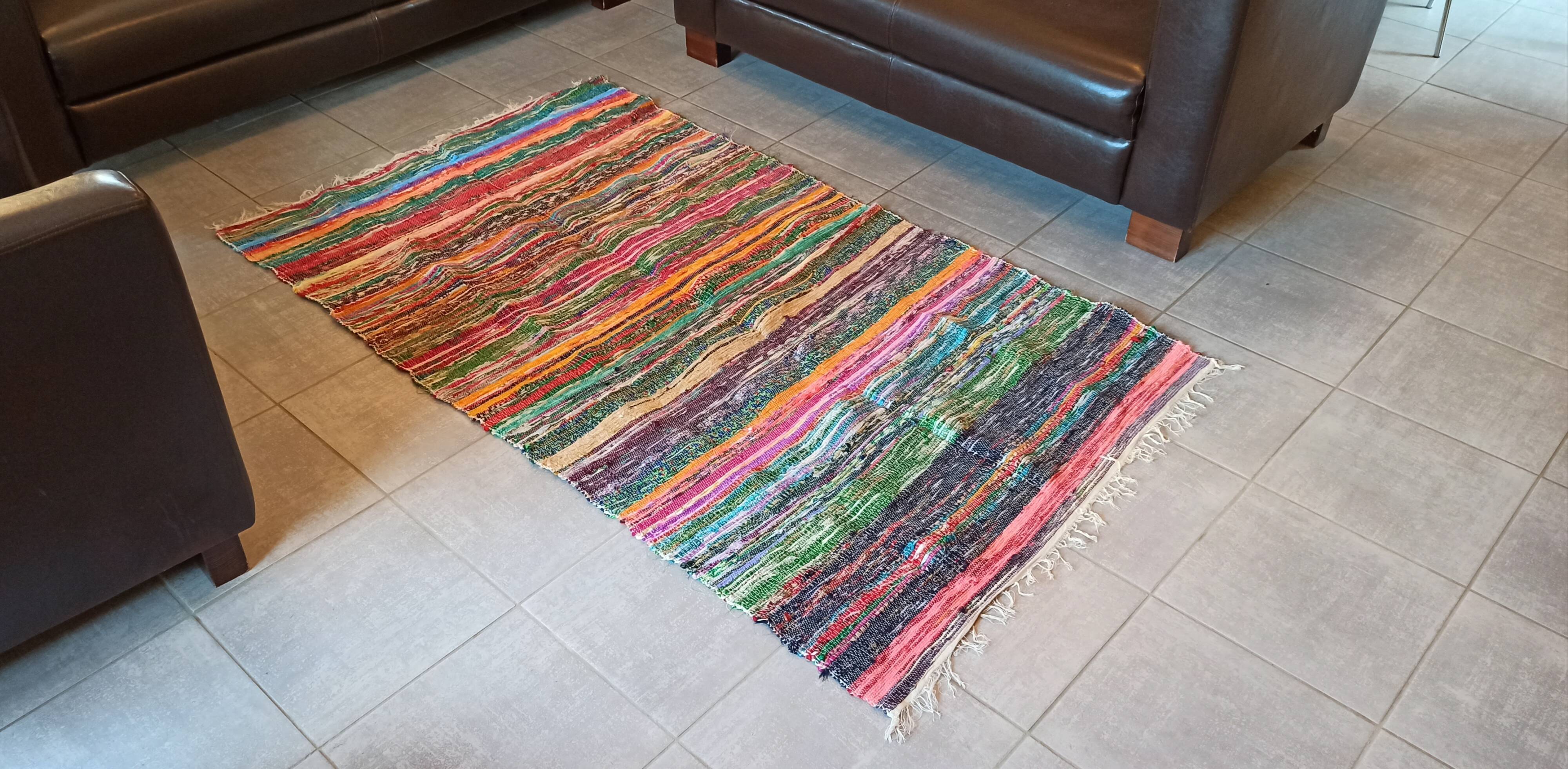 Multicolored woven cotton rug - 108cm x 180cm