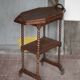 Vintage turned wood dessert trolley, wheeled table with removable top.