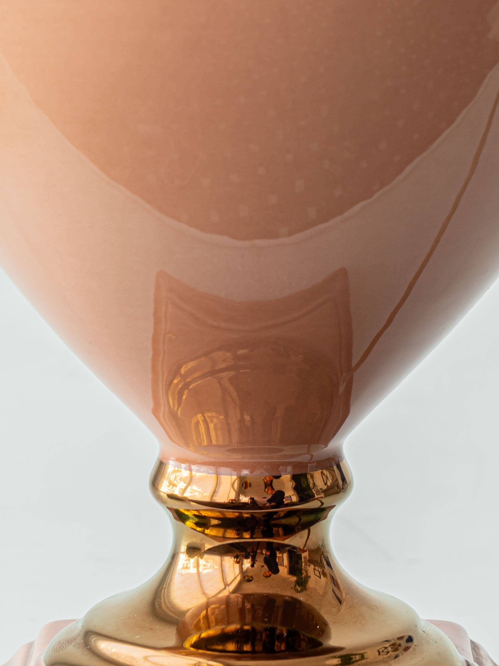 Pair of Salmon Pink Ceramic Table Lamps by Louis Drimmer, New Lampshades