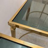 Table basse néoclassique en laiton et verre fumé, 1970