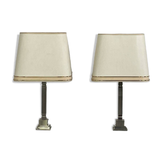 Pair of chrome and brushed metal lamps