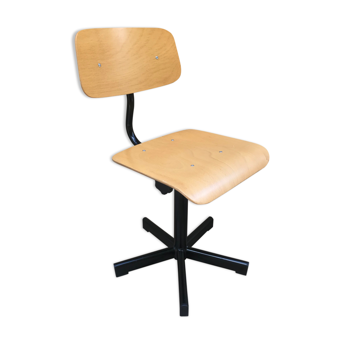 Black metal workshop chair - seated - vintage style adjustable wood file