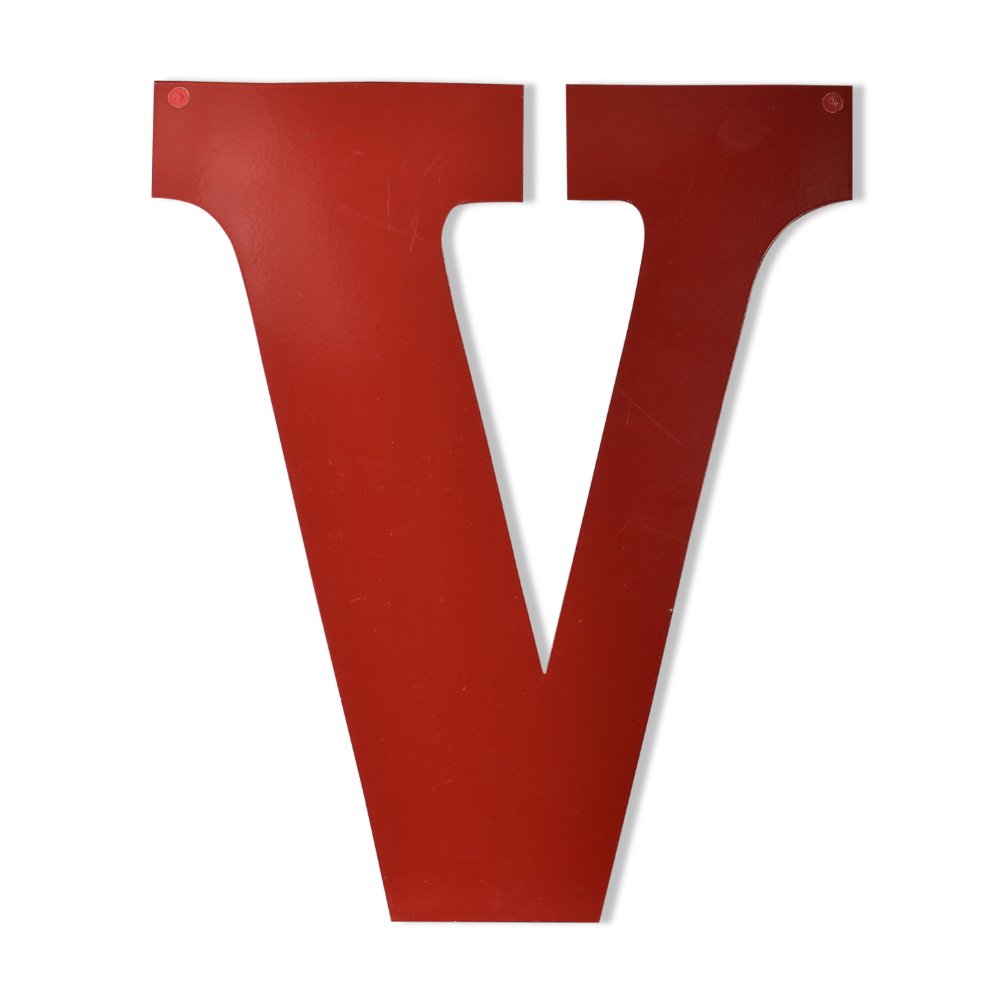 Industrial letter "V" in red metal