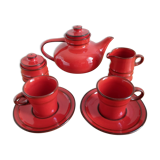 Red ceramic tea service