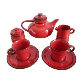 Red ceramic tea service