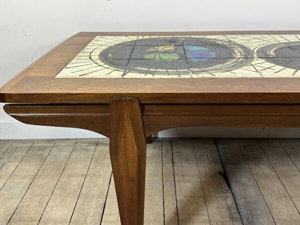 Table basse en teck et faïence de lave par j.belarti 1960