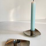 Vintage brushed metal geometric candle holders