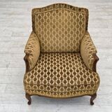 1950s, Danish relax chair, furniture velour, carved ash wood.