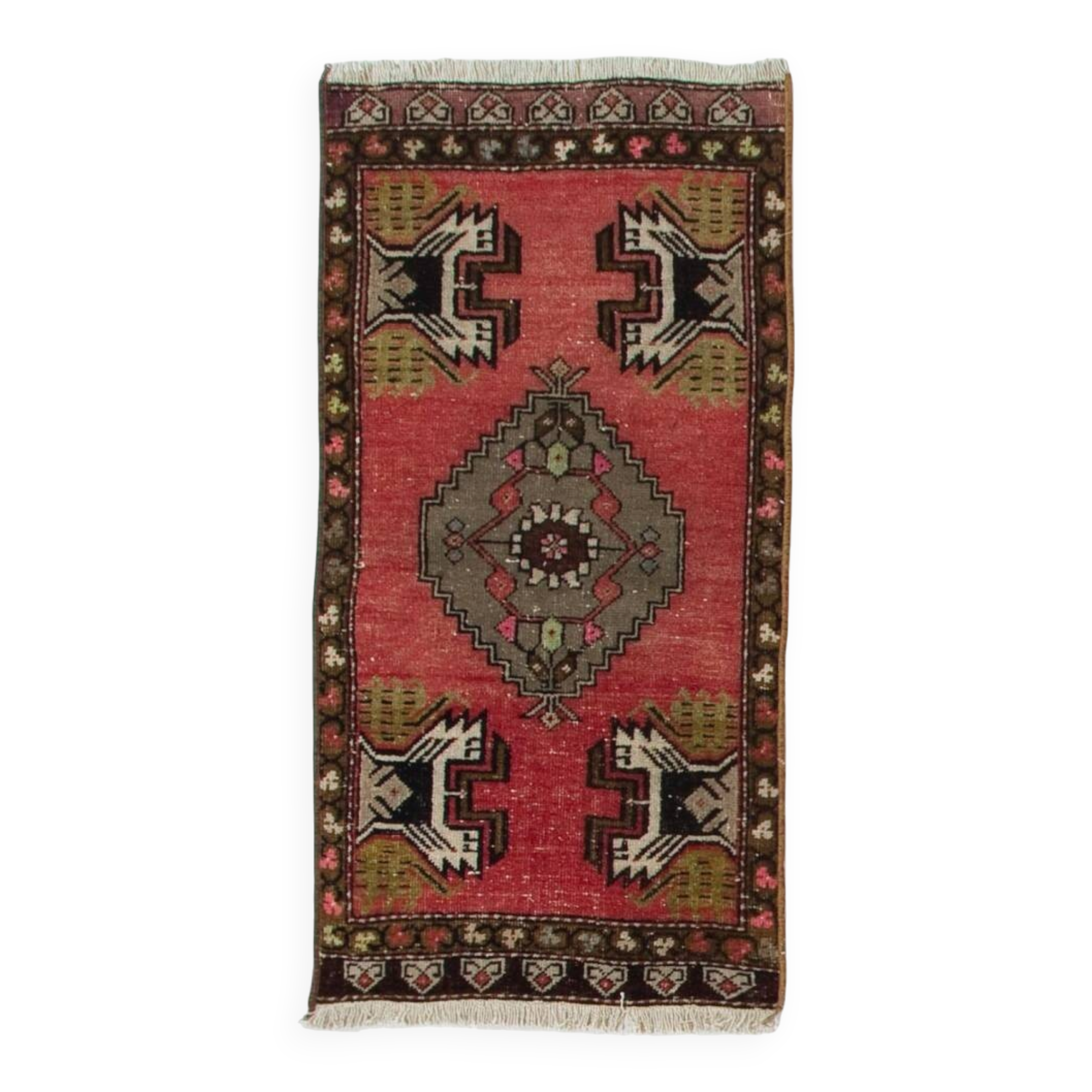 Hand-knotted Small Rug. Vintage Door Mat. Turkish Wool Seat Cover. Entryway Mat. Kitchen Rug