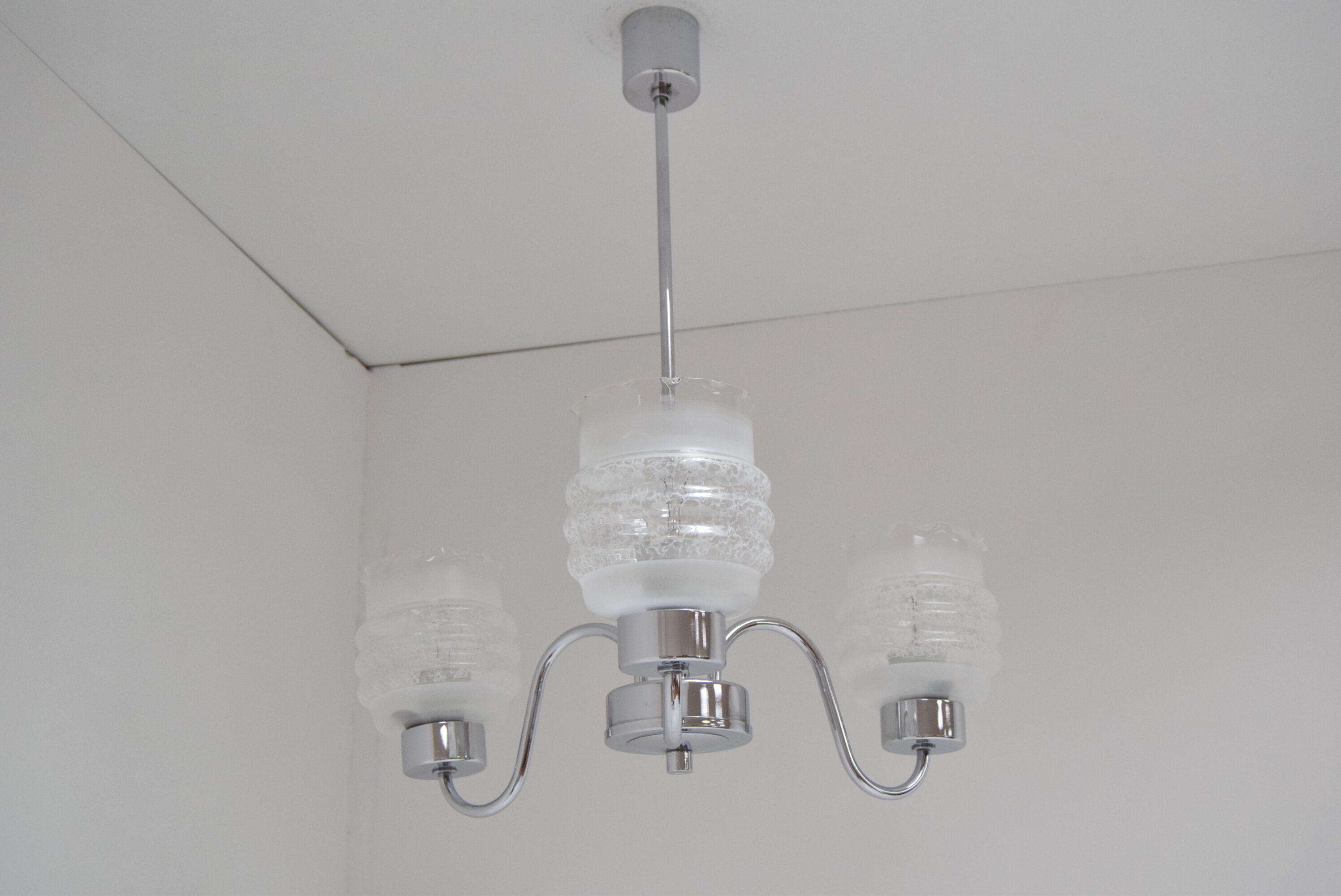 Mid-century Chrome Chandelier, Czechoslovakia,1970’s.