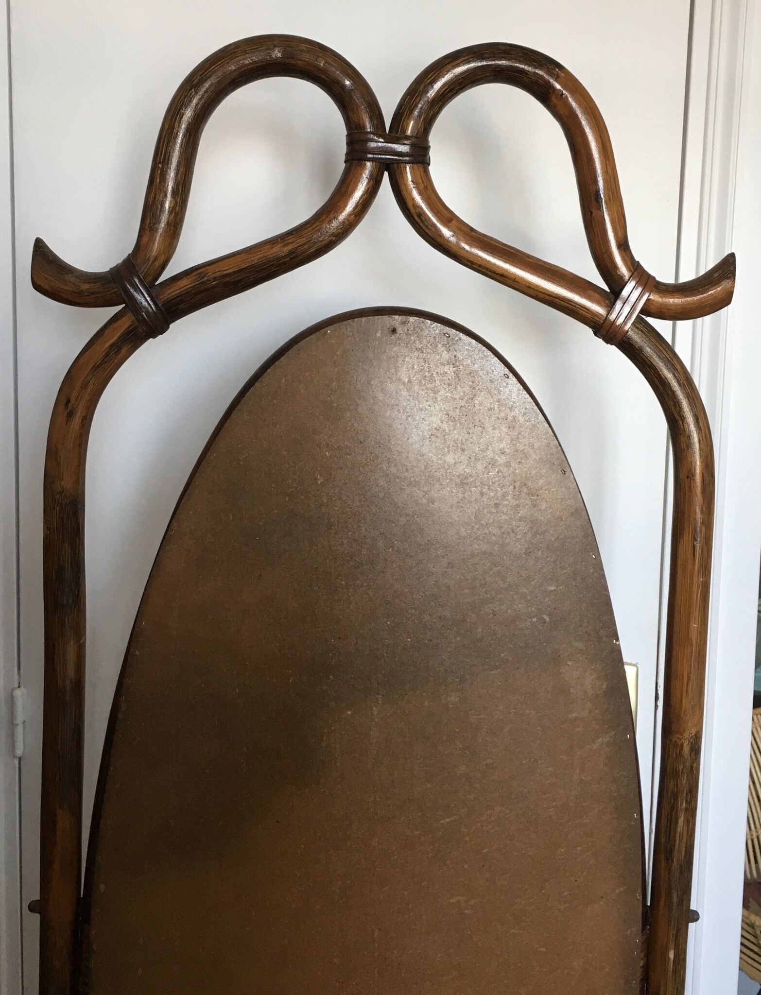 Vintage rattan standing mirror 176x55cm