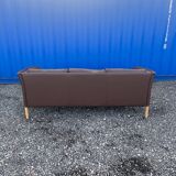 Danish three seater brown leather sofa 1970s