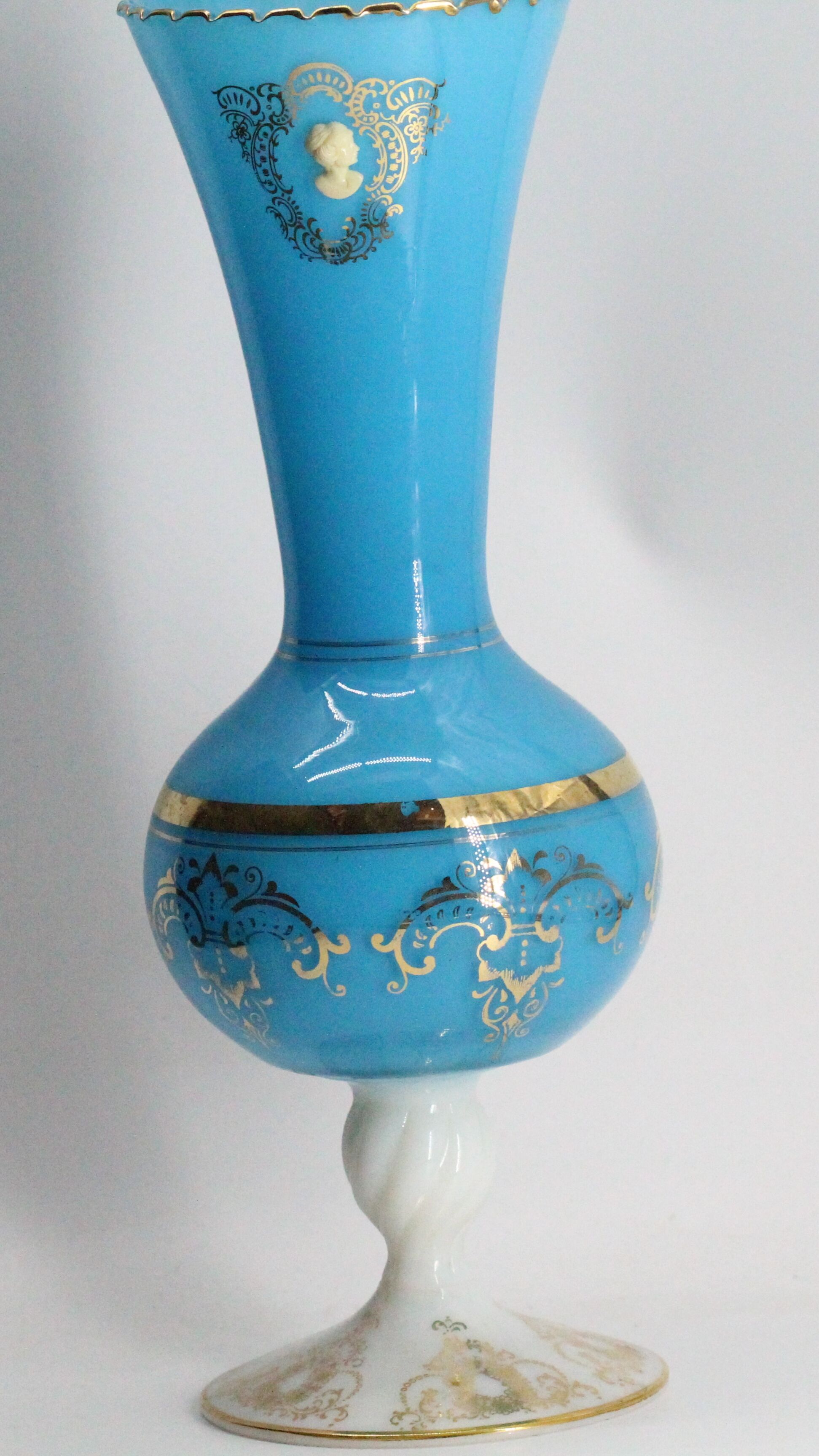 Golden opaline blue vase