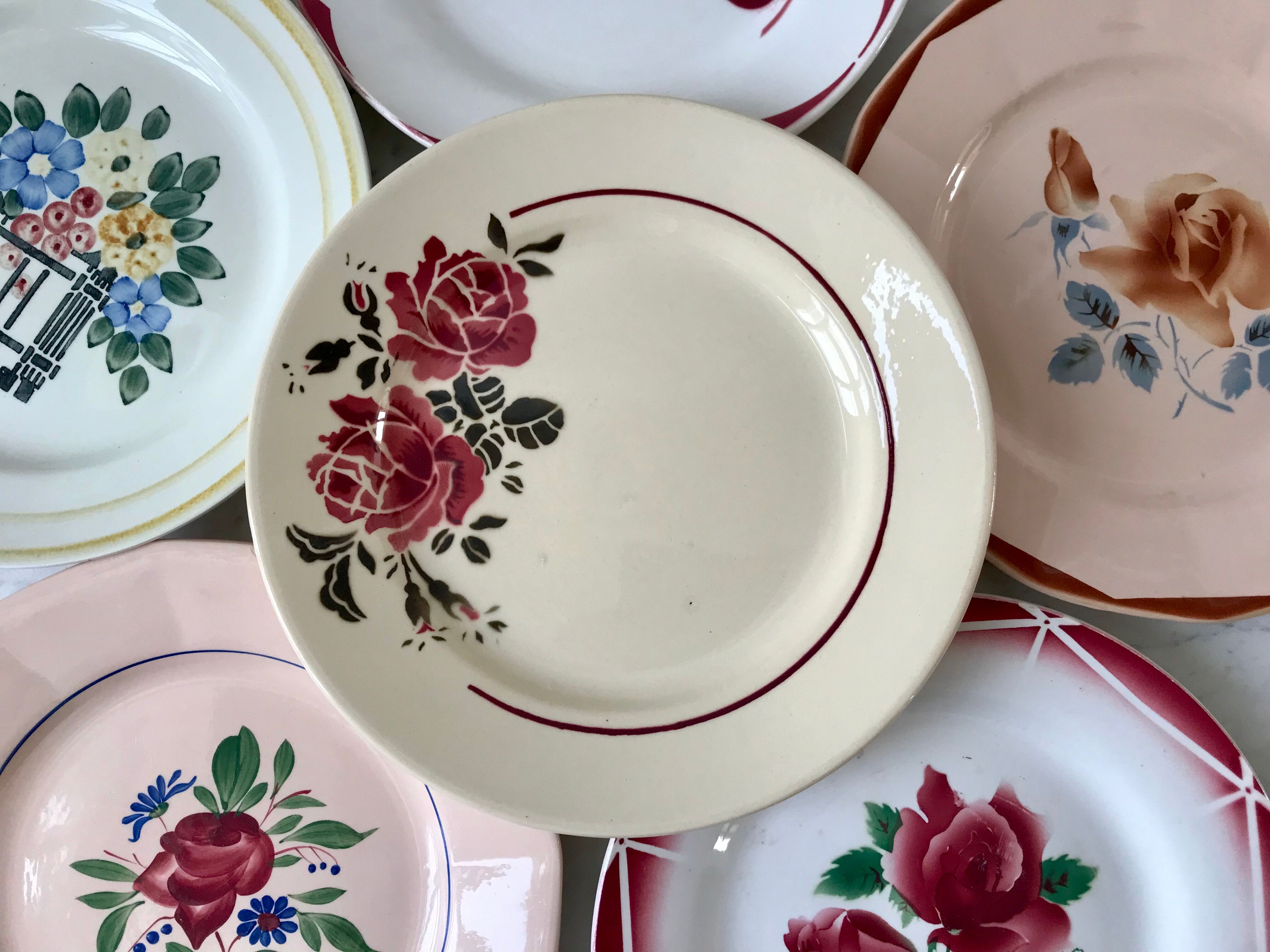 Set of 6 flat plates mismatched Digoin Sarreguemines (Corsica, Cibon, etc.)
