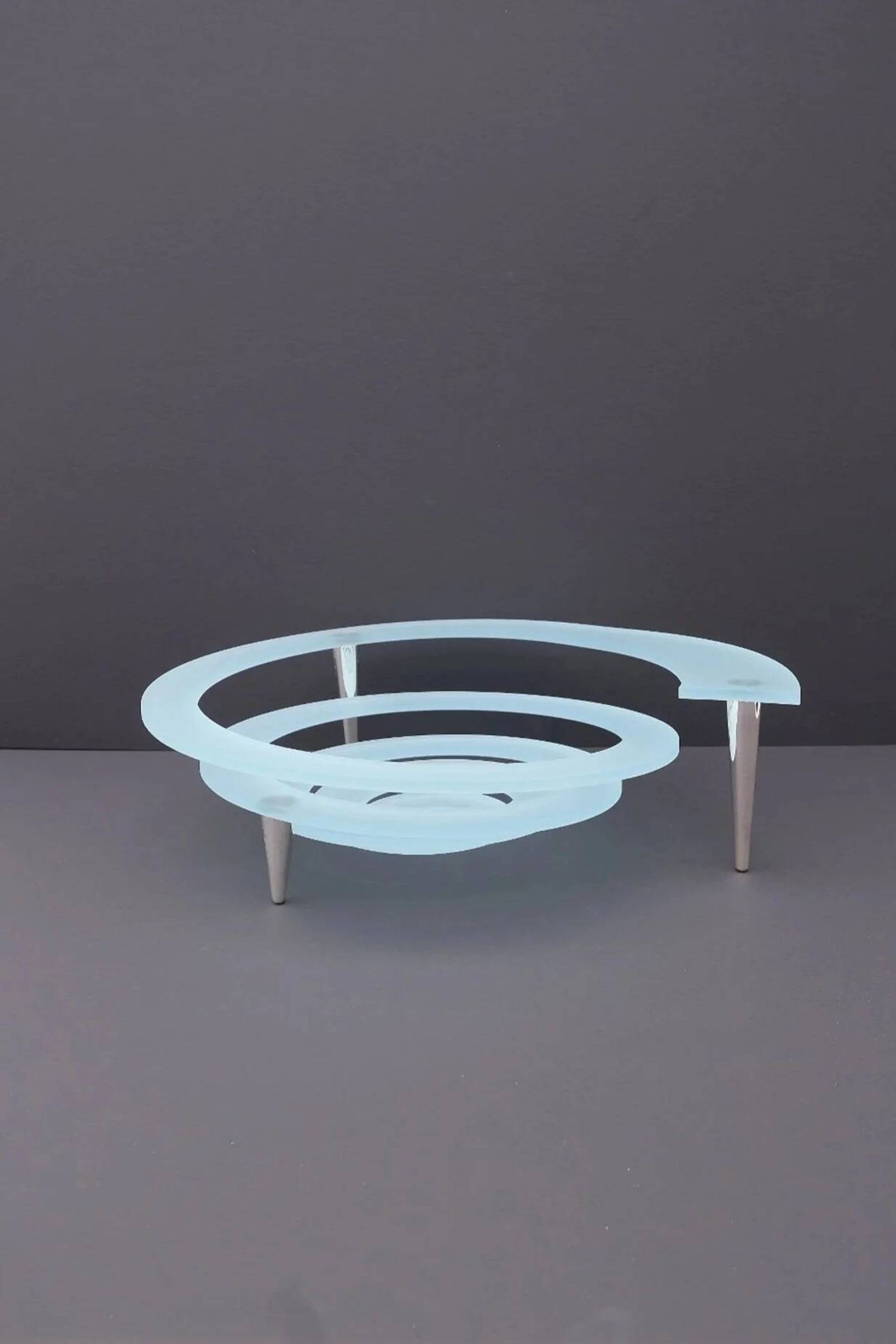 "Spirale" fruit bowl by Giuseppe Rocco for RSVP in glass and silver-plated metal, Italy 1980