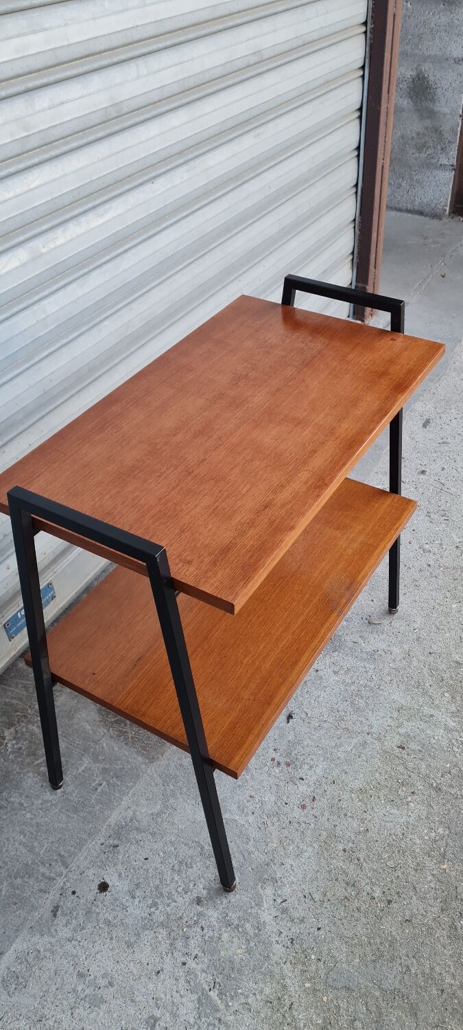 Teak and metal side table