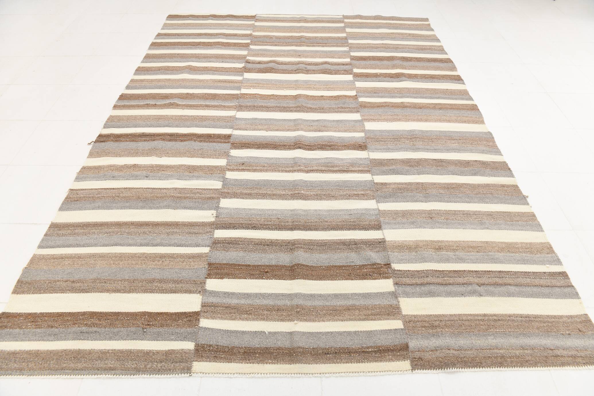 8x10 Brown Beige Rug For Living Room Kilim Rug, 226x306Cm