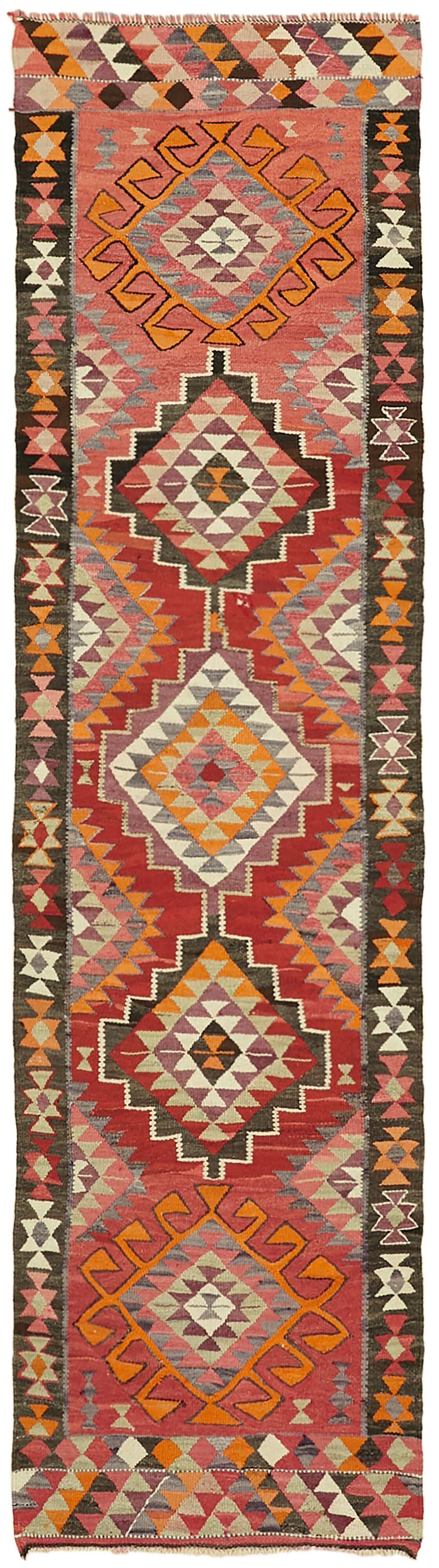 Turkish Handwoven Vintage Herki Kilim 100 cm x 345 cm