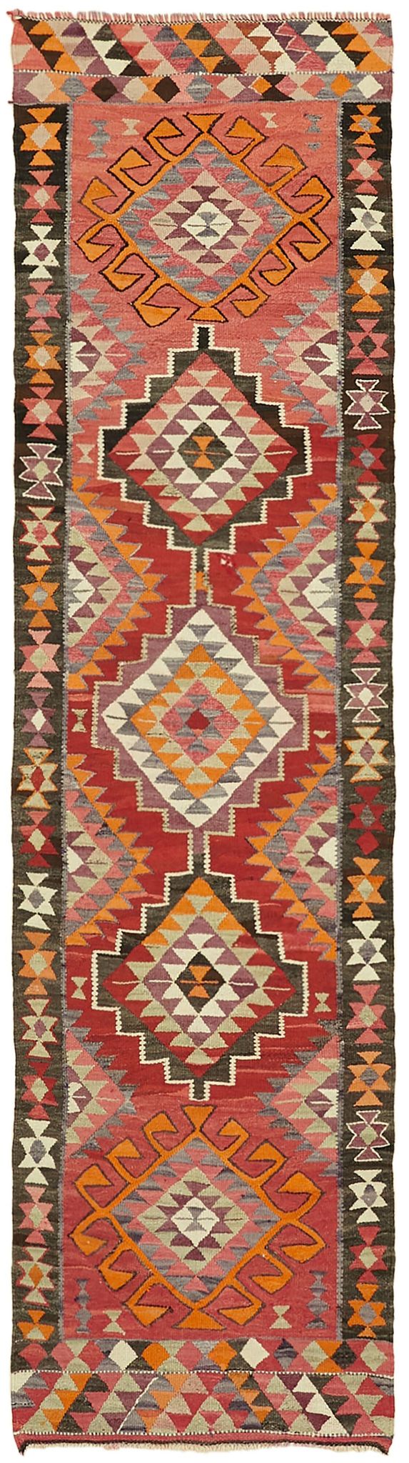 Tapis kilim vintage Herki tissé à la main en Turquie 100 cm x 345 cm