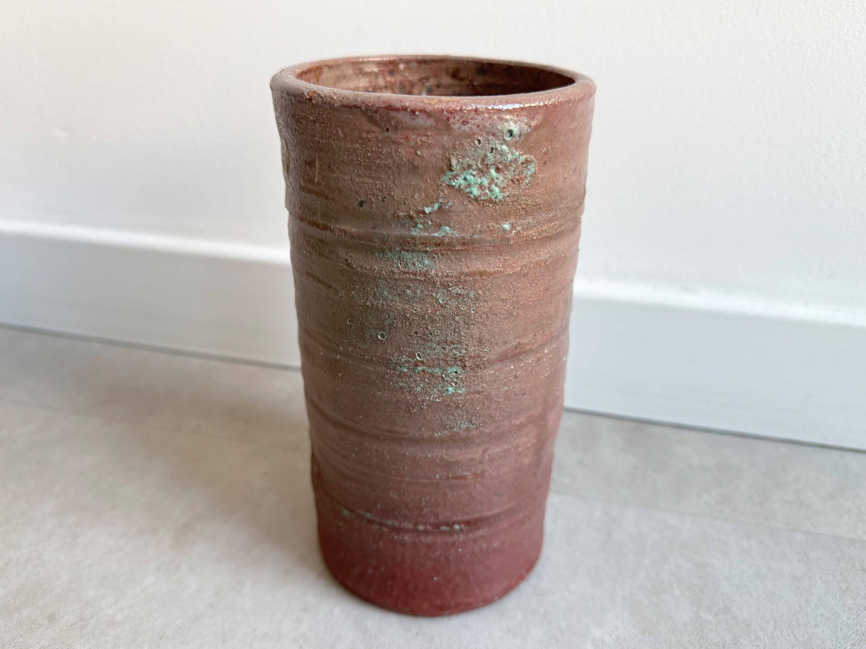 Vintage handmade cylindrical ceramic vase