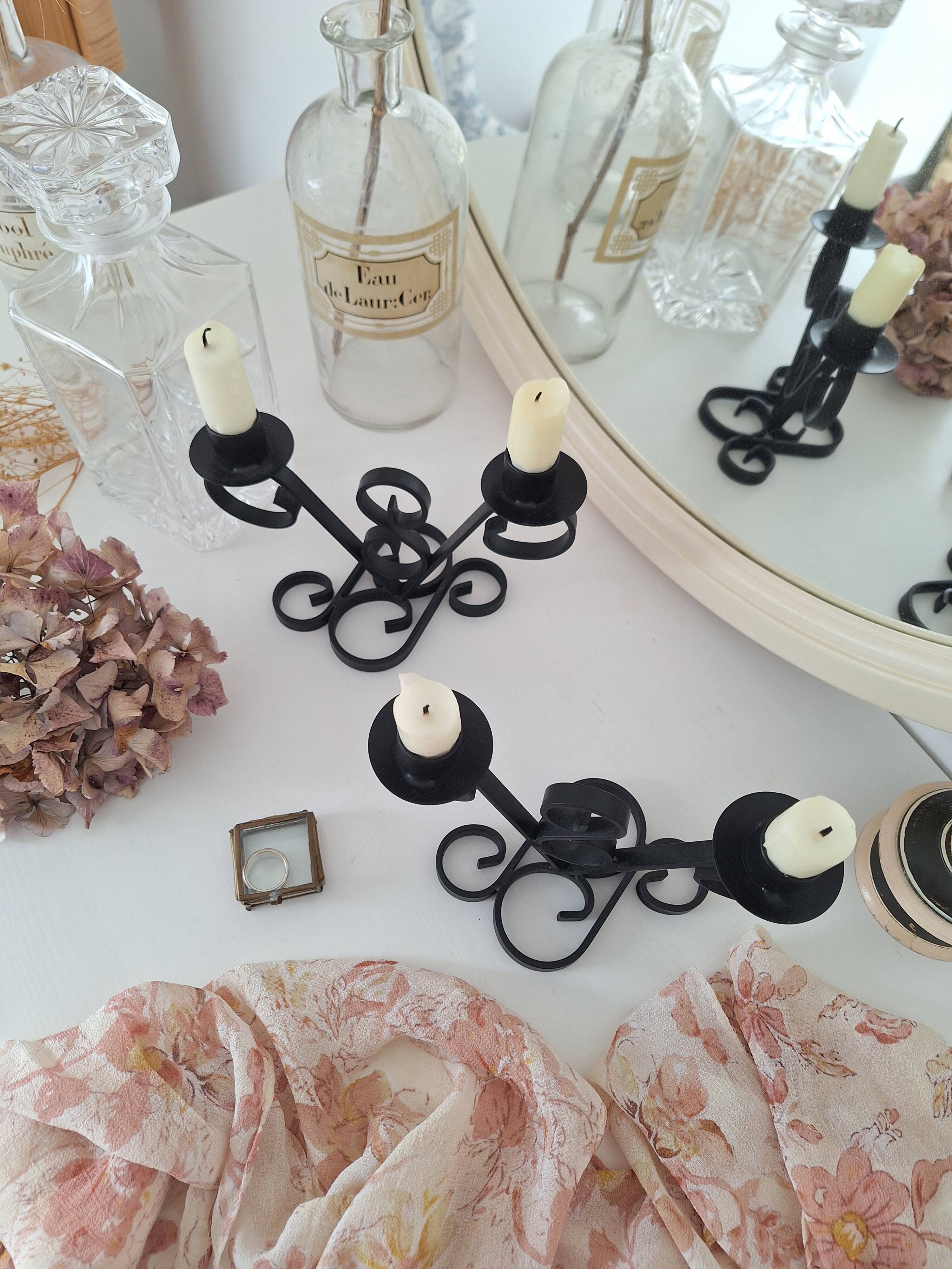 Vintage black wrought iron candlestick