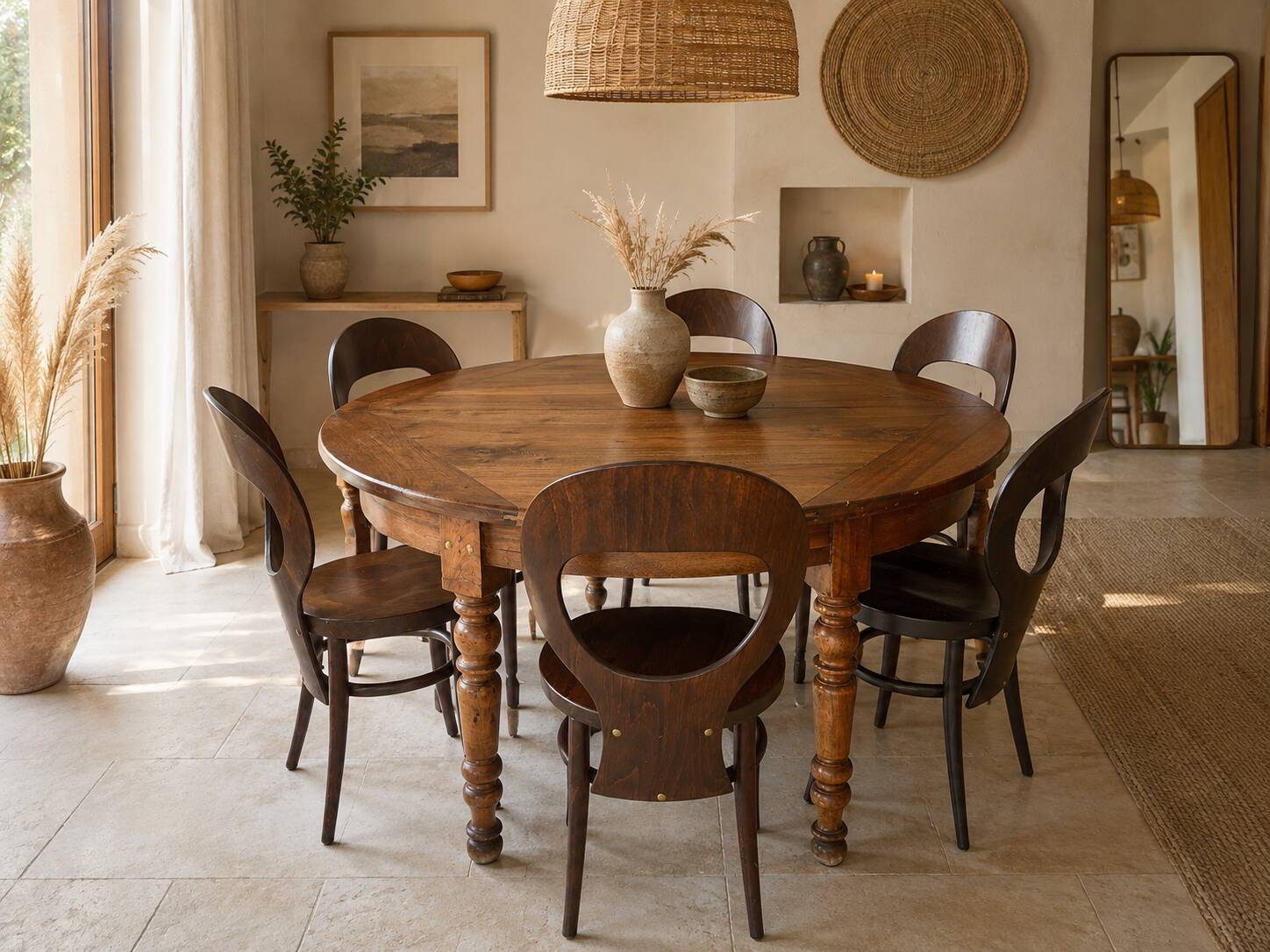 Louis-Philippe XIXth century demi-lune console table in solid walnut – seats 6 people.