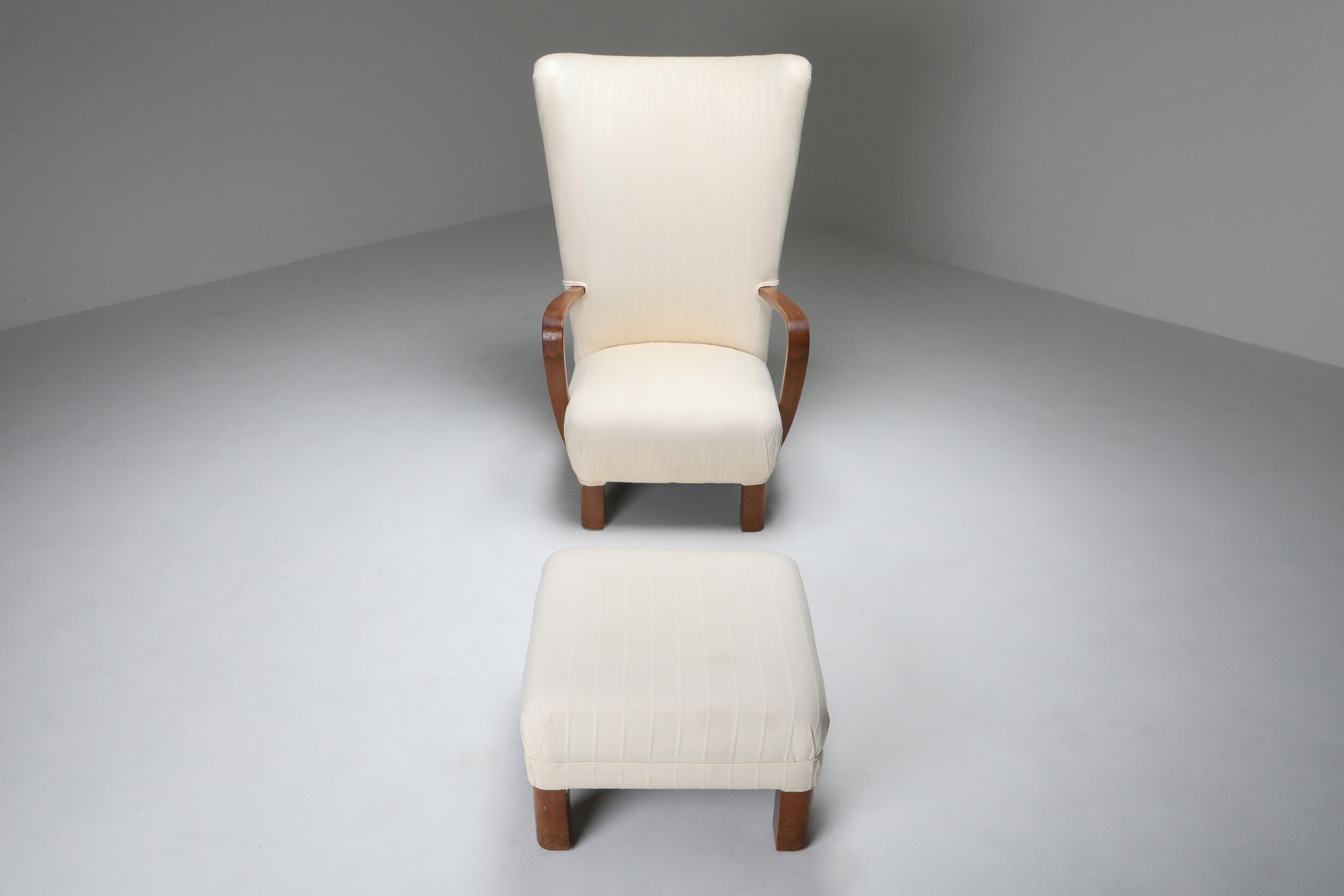 White Wingback Chair With Ottoman - 1950's