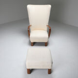 White Wingback Chair With Ottoman - 1950's