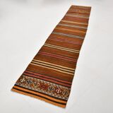 Brown & Orange Stiped Mid Century Vintage Kilim Rug, 75x387 Cm