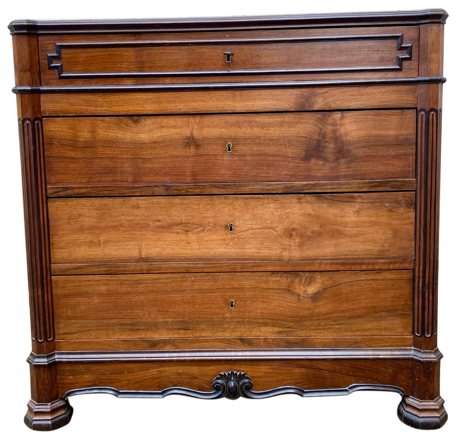 Antique Louis Philippe commode with fitted white marble top.