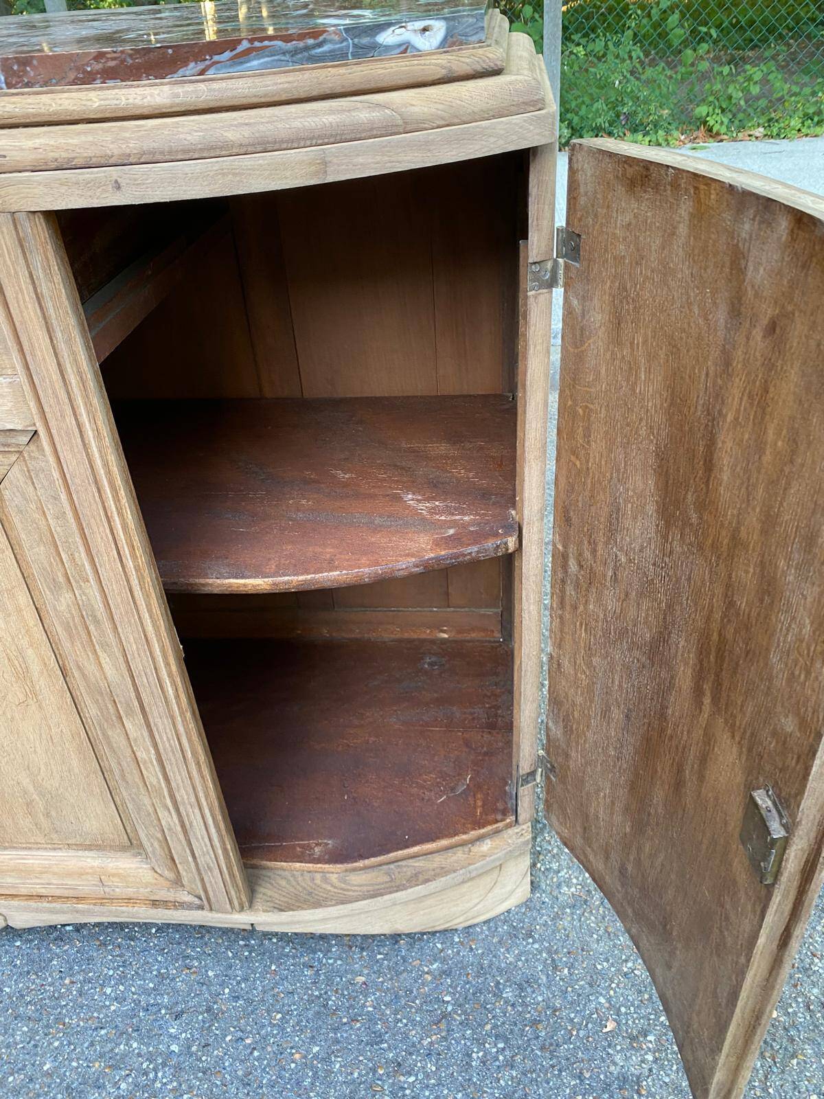Art Deco vintage Parisian buffet renovated in solid oak and pink marble from the 1930s.