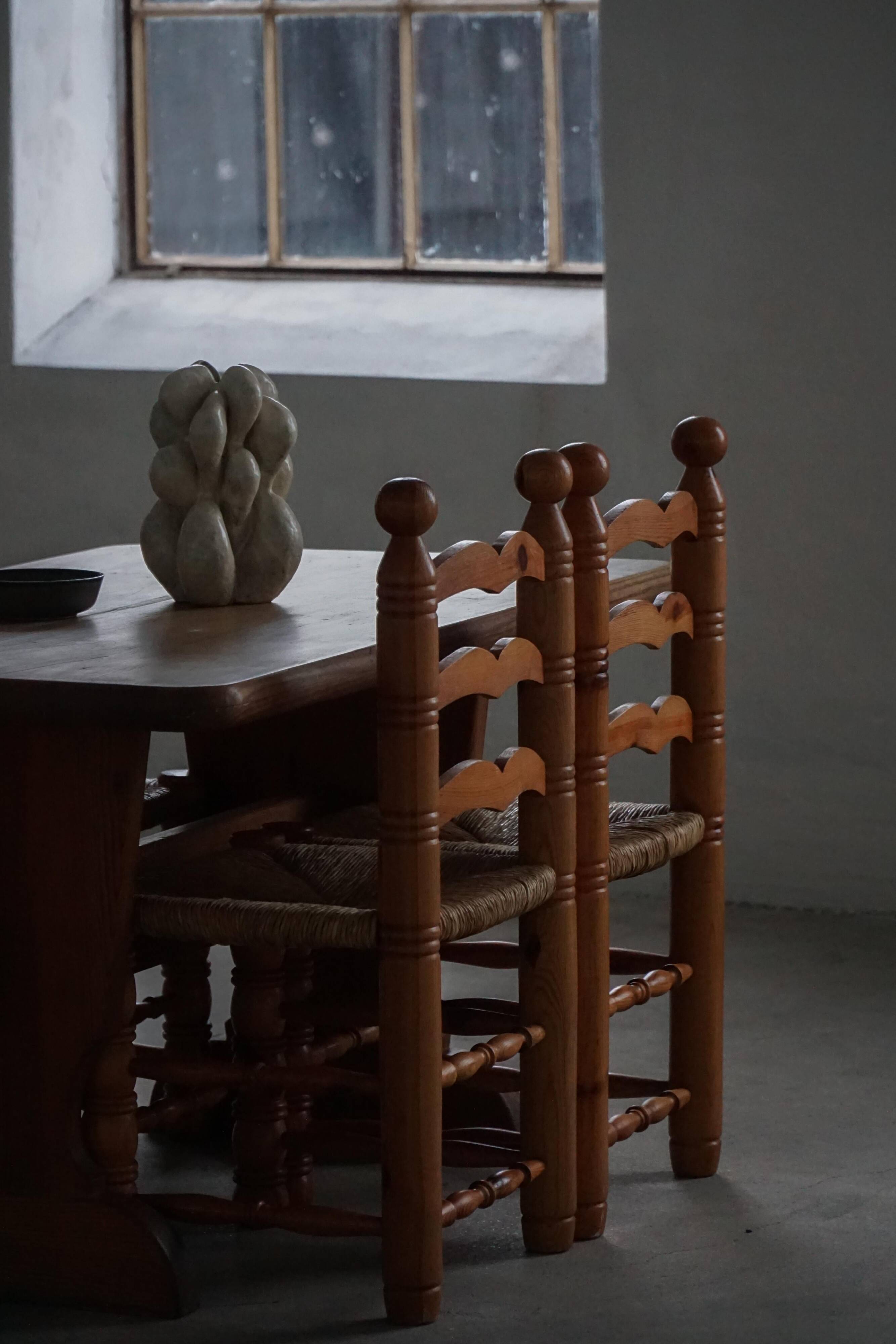 Set of 6 modern French brutalist chairs, in the style of Charles Dudouyt, made in the 1960s.