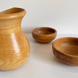 Vintage turned wood pitcher and 2 jars set