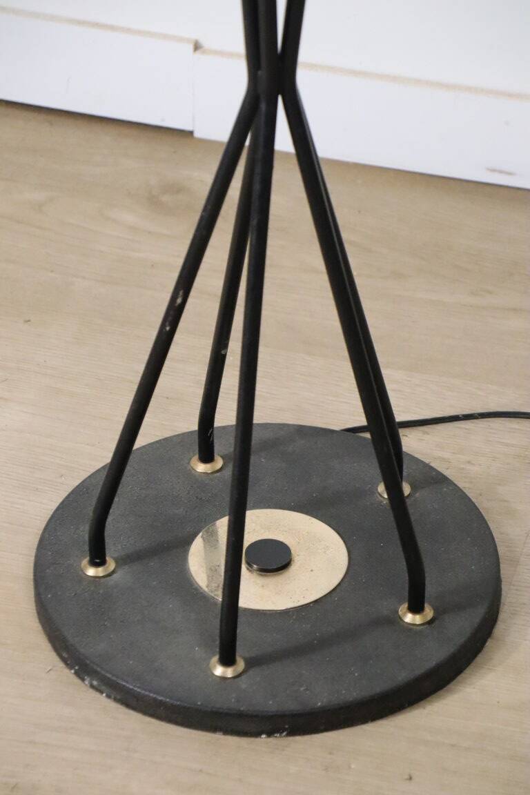 Vintage Arlus floor lamp in black lacquered metal and opaline globes, 1960