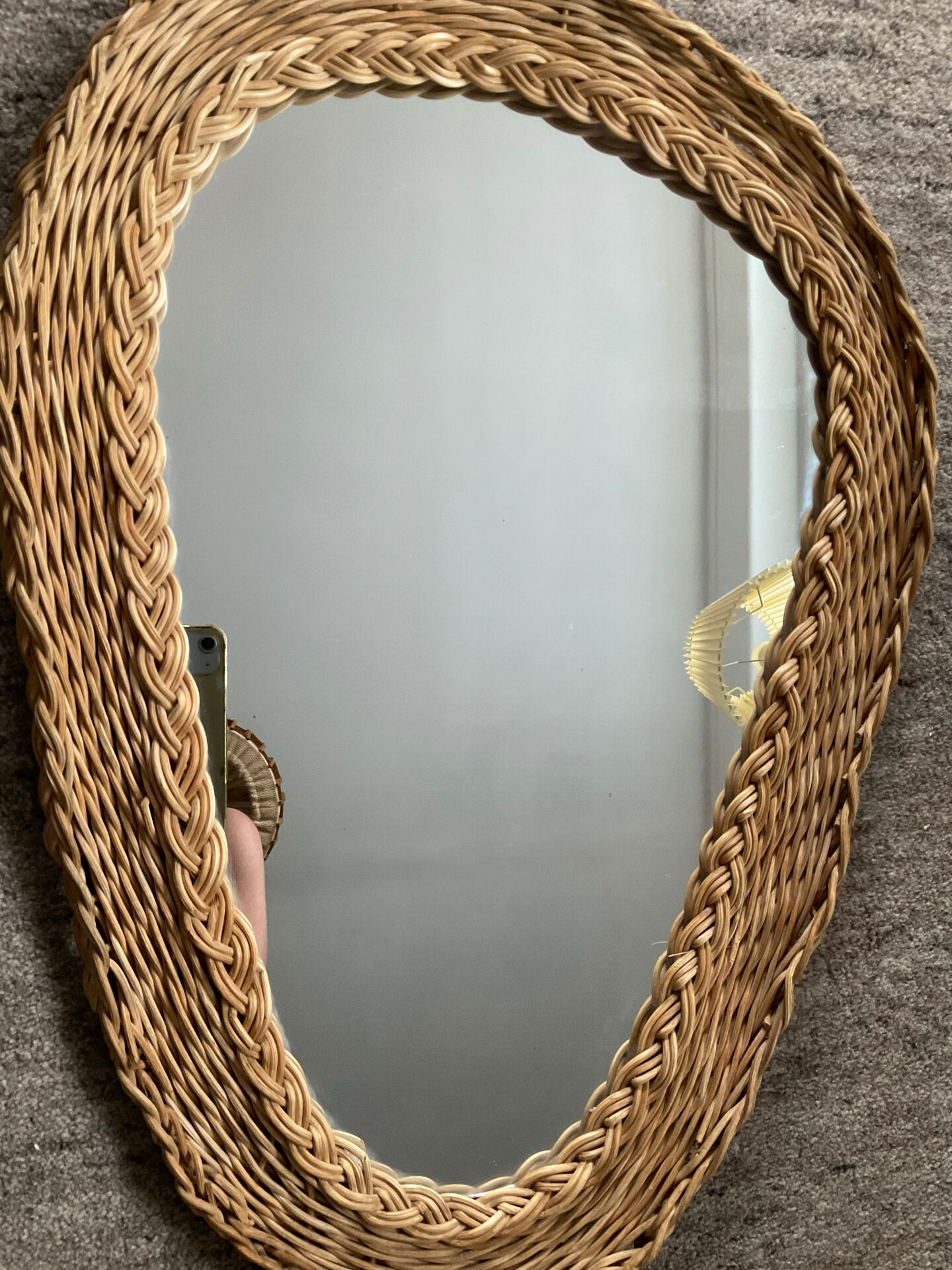 Woven wicker mirror from the 1960s