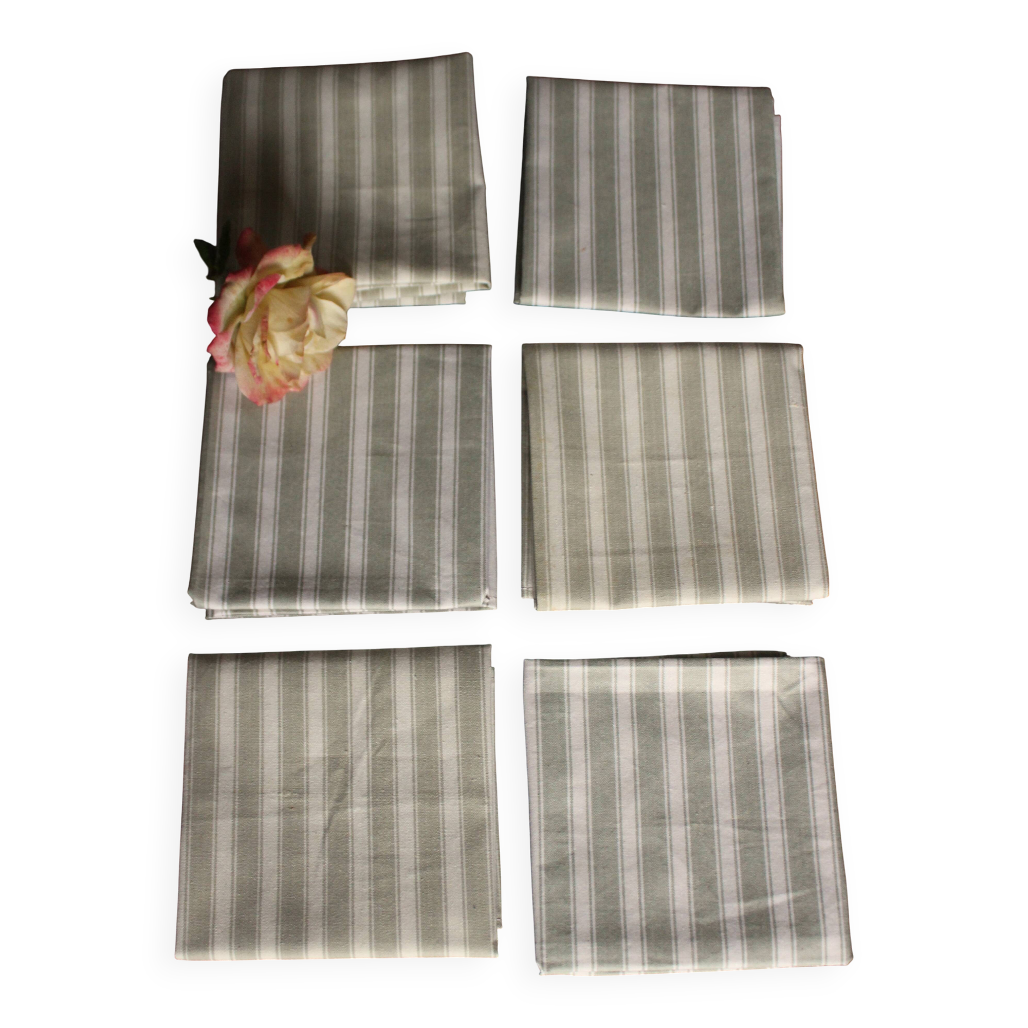 6 vintage striped mattress ticking napkins