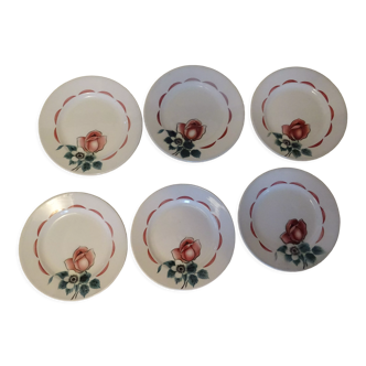 6 assiettes à dessert Digoin Sarreguemines Suzon faience ancienne fleurs