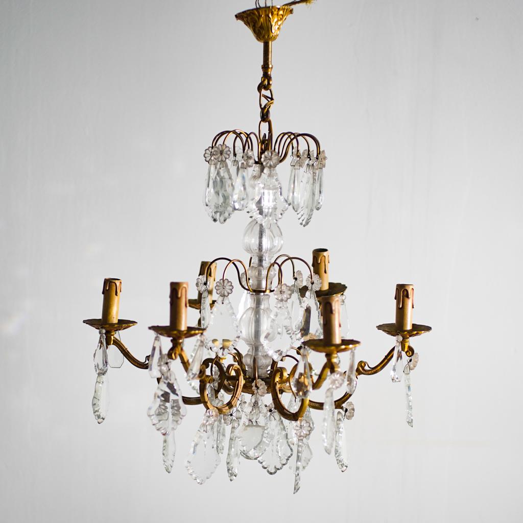 Chandelier cage with pendants and brass frame in Louis XV style