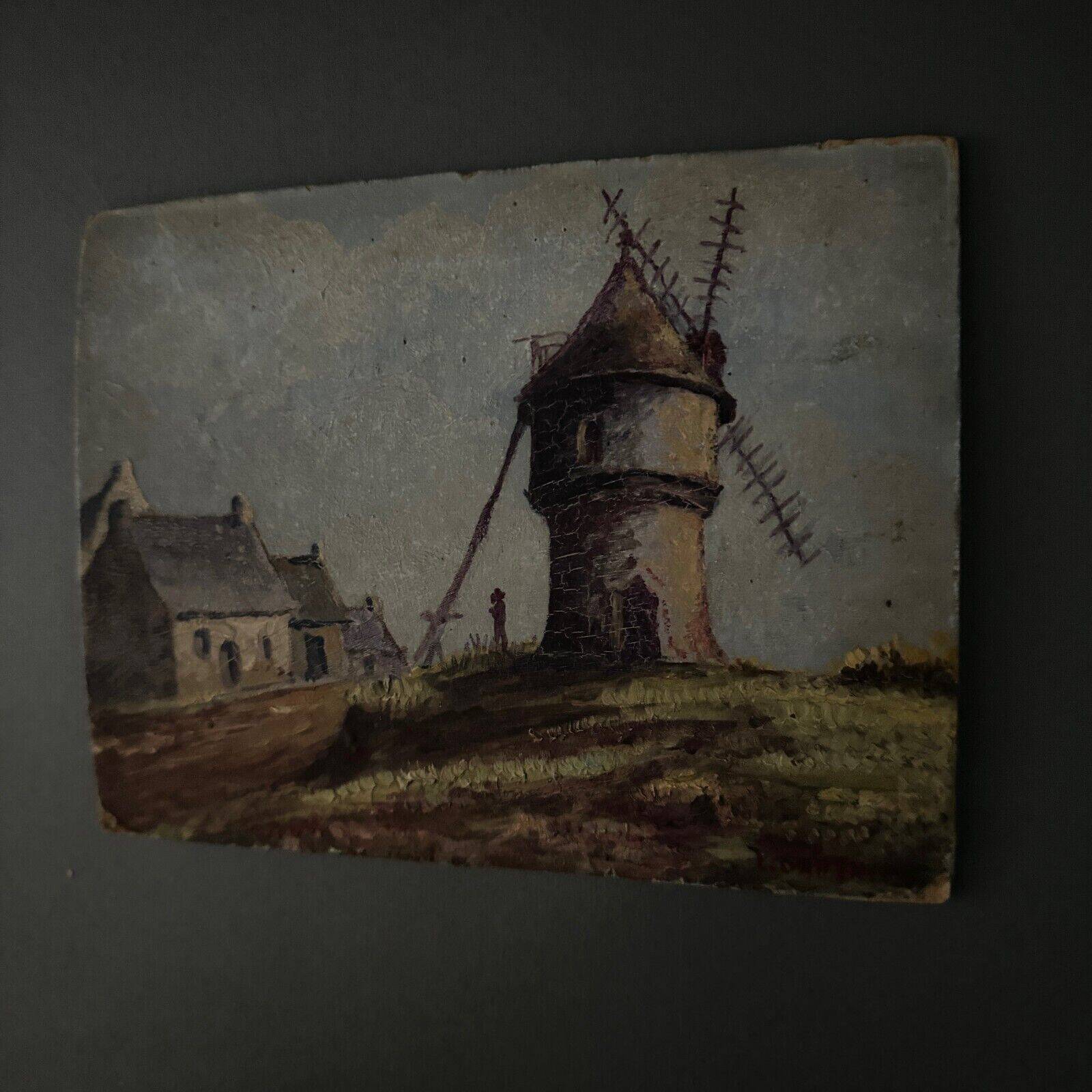 Huile sur carton représentant un moulin XXe par L. Ganthier