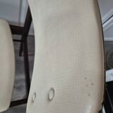 vintage chair wooden frame compass foot with metal on the front backrest and ecru leather seat