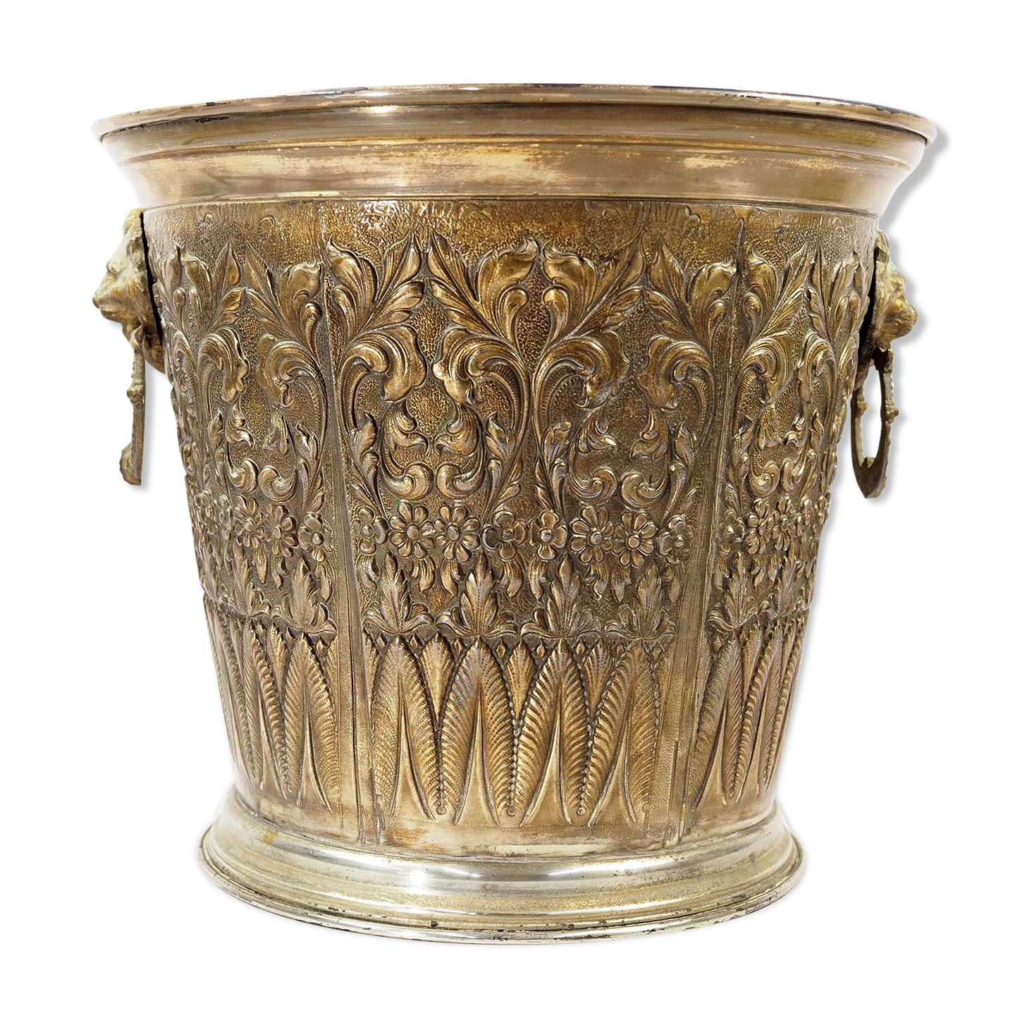 Champagne bucket in brass regrowth silver with lion handles, 1900s
