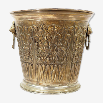 Champagne bucket in brass regrowth silver with lion handles, 1900s