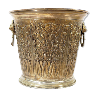Champagne bucket in brass regrowth silver with lion handles, 1900s