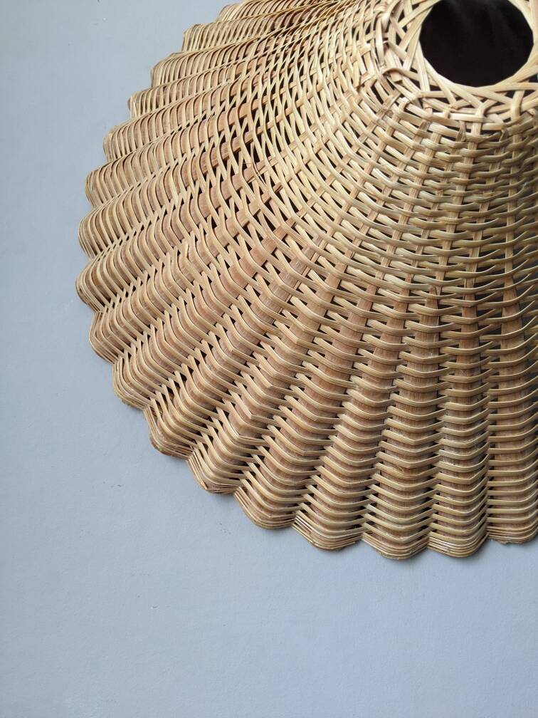 Vintage rattan wicker lampshade pendant light, handmade bohemian