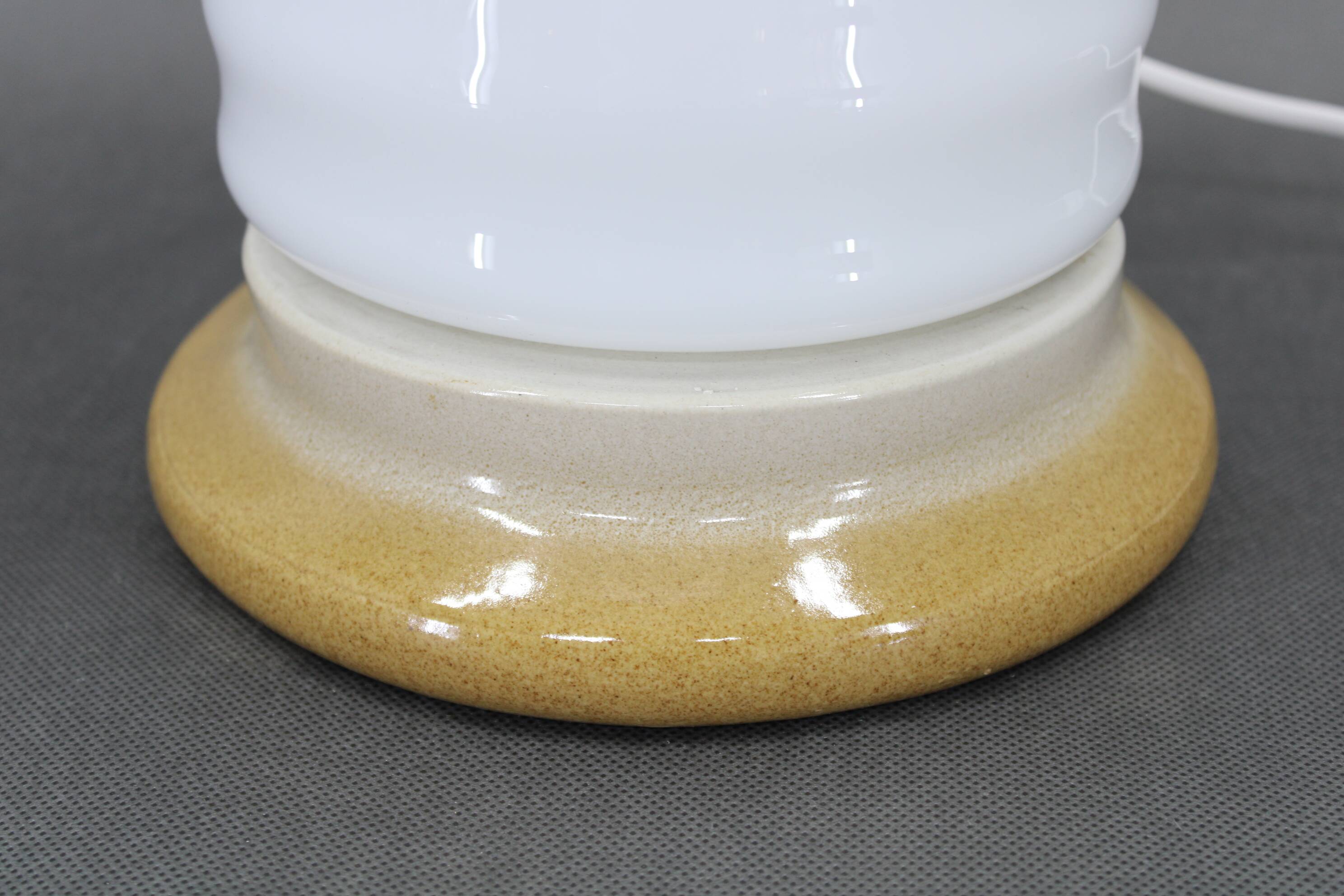 Czechoslovak midcentury ceramic table lamp with opaline glass, 1960s