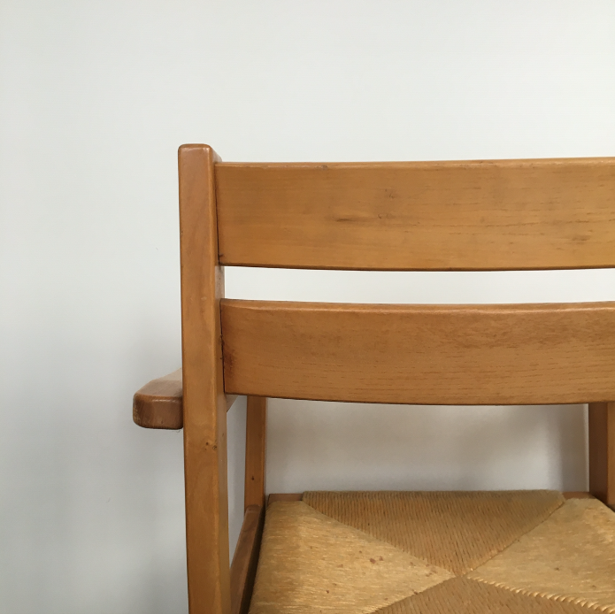 Elm and straw armchair Roland Haeusler for Maison Regain