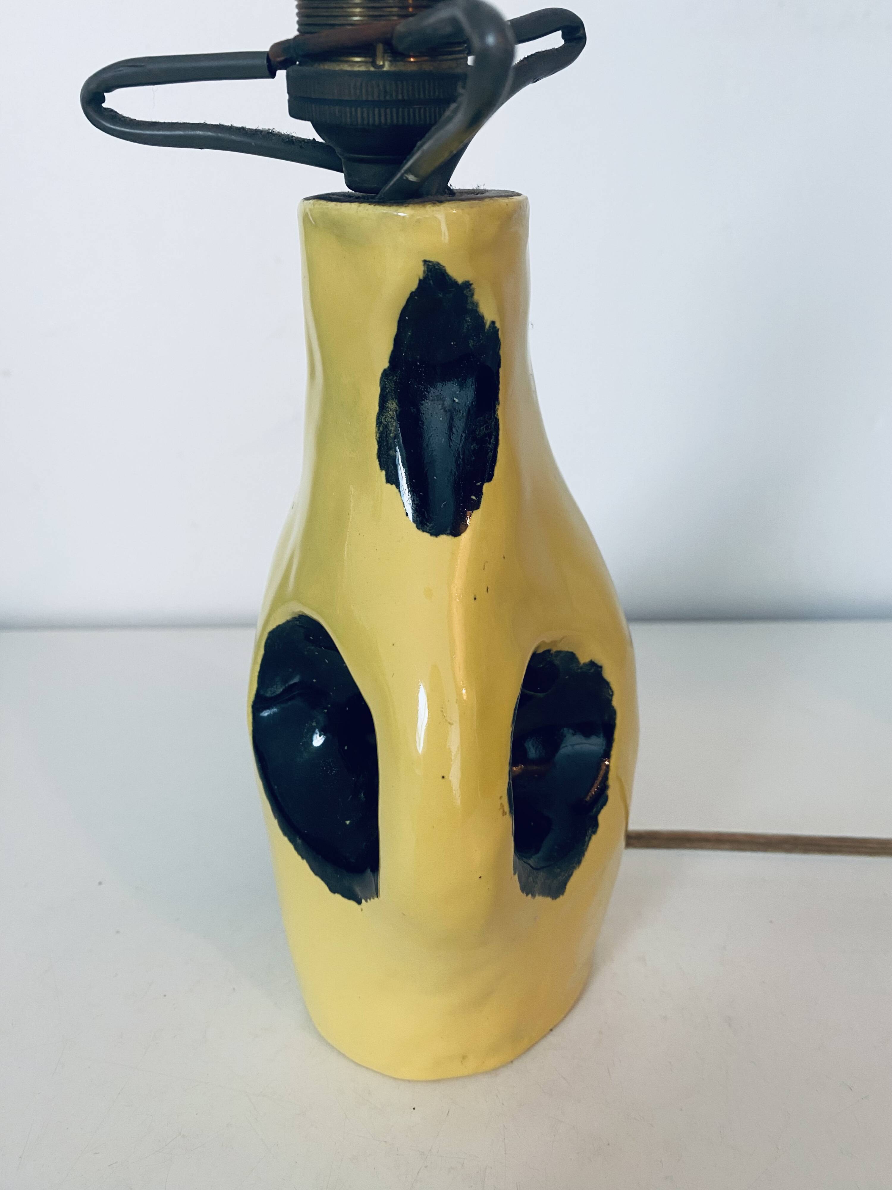 Vintage Yellow & Black Ceramic Lamp Base Modernist 50s/60s Free Form